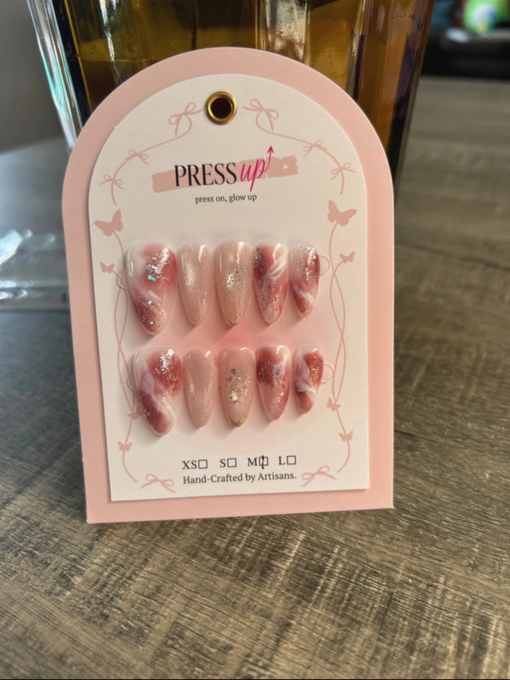 Pink Marble Press-On Nails - Hand-Crafted Set